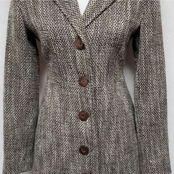 VINTAGE 90s/Y2K Old Navy Brown Tweed Italian Wool Princess Coat Peacoat Jacket - Picture 5 of 15